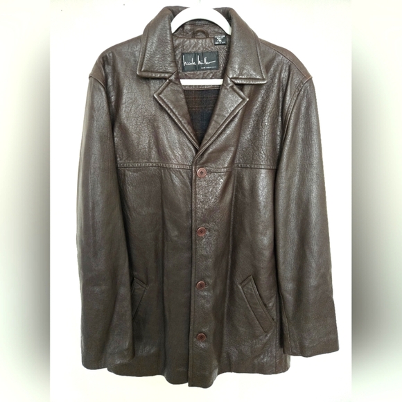 Nicole Miller Other - Nicole Miller Men's Brown Leather Jacket Barn coat button front | size M